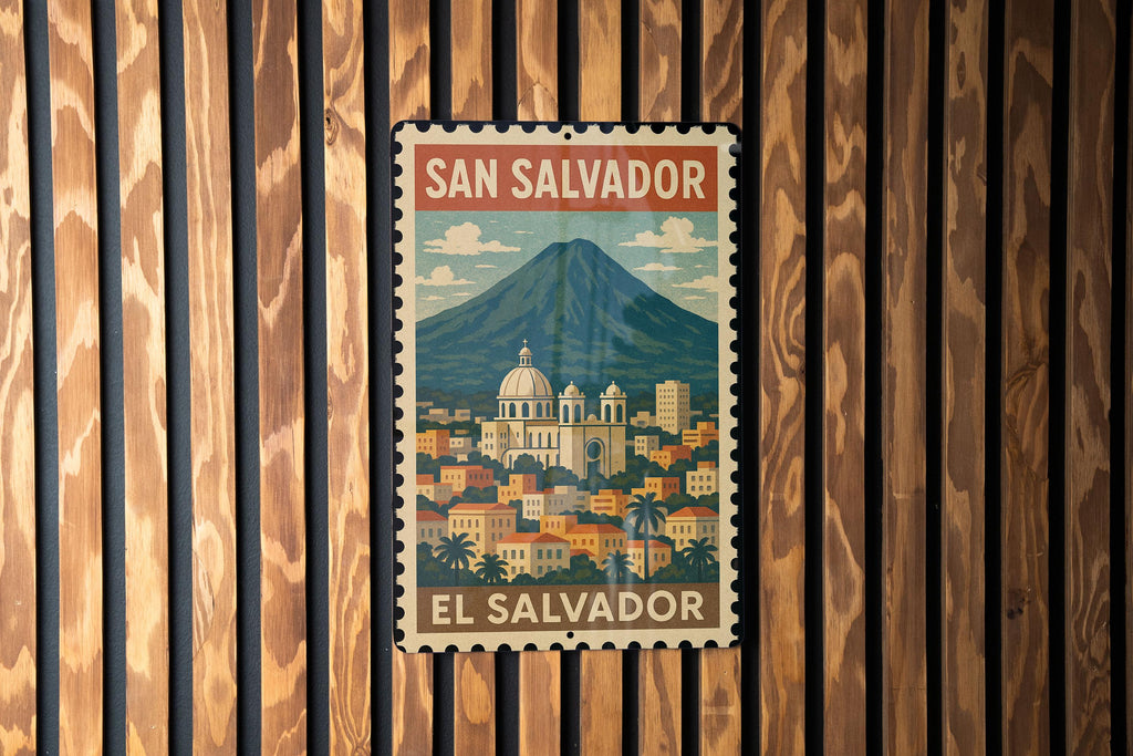 San Salvador El Salvador Metal Sign – Vintage Stamp Style Wall Art, Rustic Country Decor, Travel Souvenir Tin Plaque — photo 3