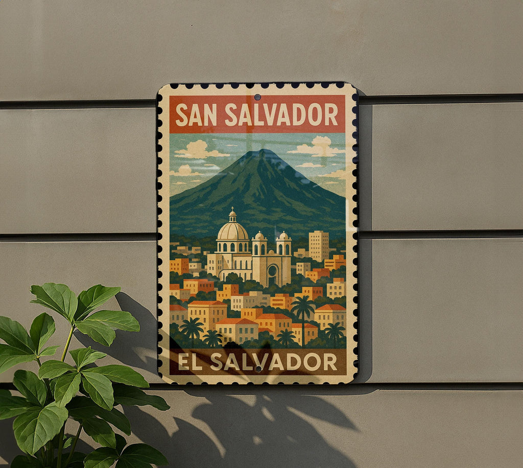 San Salvador El Salvador Metal Sign – Vintage Stamp Style Wall Art, Rustic Country Decor, Travel Souvenir Tin Plaque — photo 5
