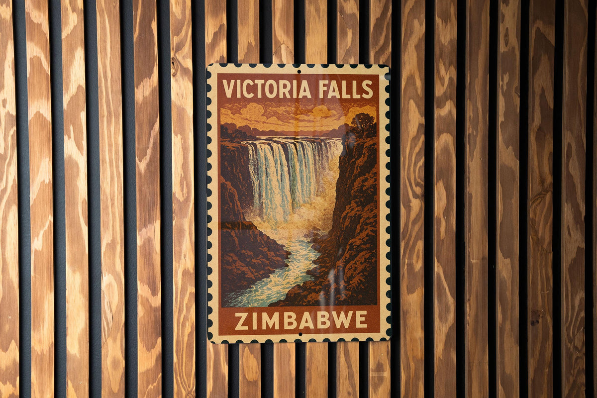Victoria Falls Zimbabwe Metal Sign – Vintage Travel Stamp Style Wall Art for Home, Office, Bar, or Man Cave Decor — photo 2