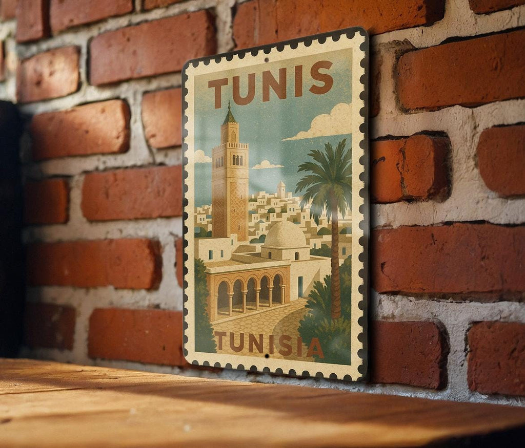 Tunis Tunisia Stamp Style Metal Sign – Vintage Travel Poster Wall Art, Retro Tin Decor for Home or Office, Souvenir Gift — photo 1