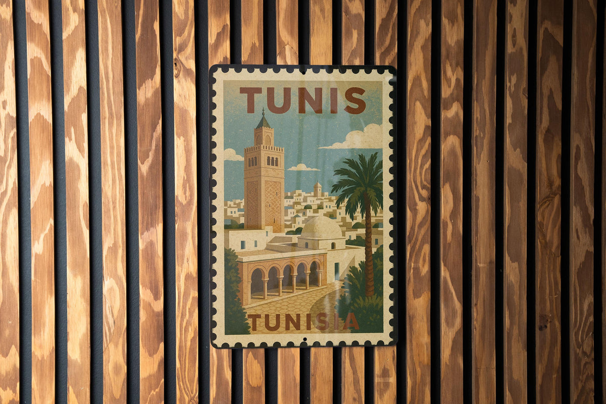 Tunis Tunisia Stamp Style Metal Sign – Vintage Travel Poster Wall Art, Retro Tin Decor for Home or Office, Souvenir Gift — photo 2