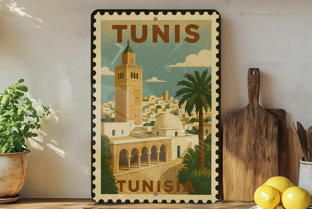 Tunis Tunisia Stamp Style Metal Sign – Vintage Travel Poster Wall Art, Retro Tin Decor for Home or Office, Souvenir Gift — photo 3