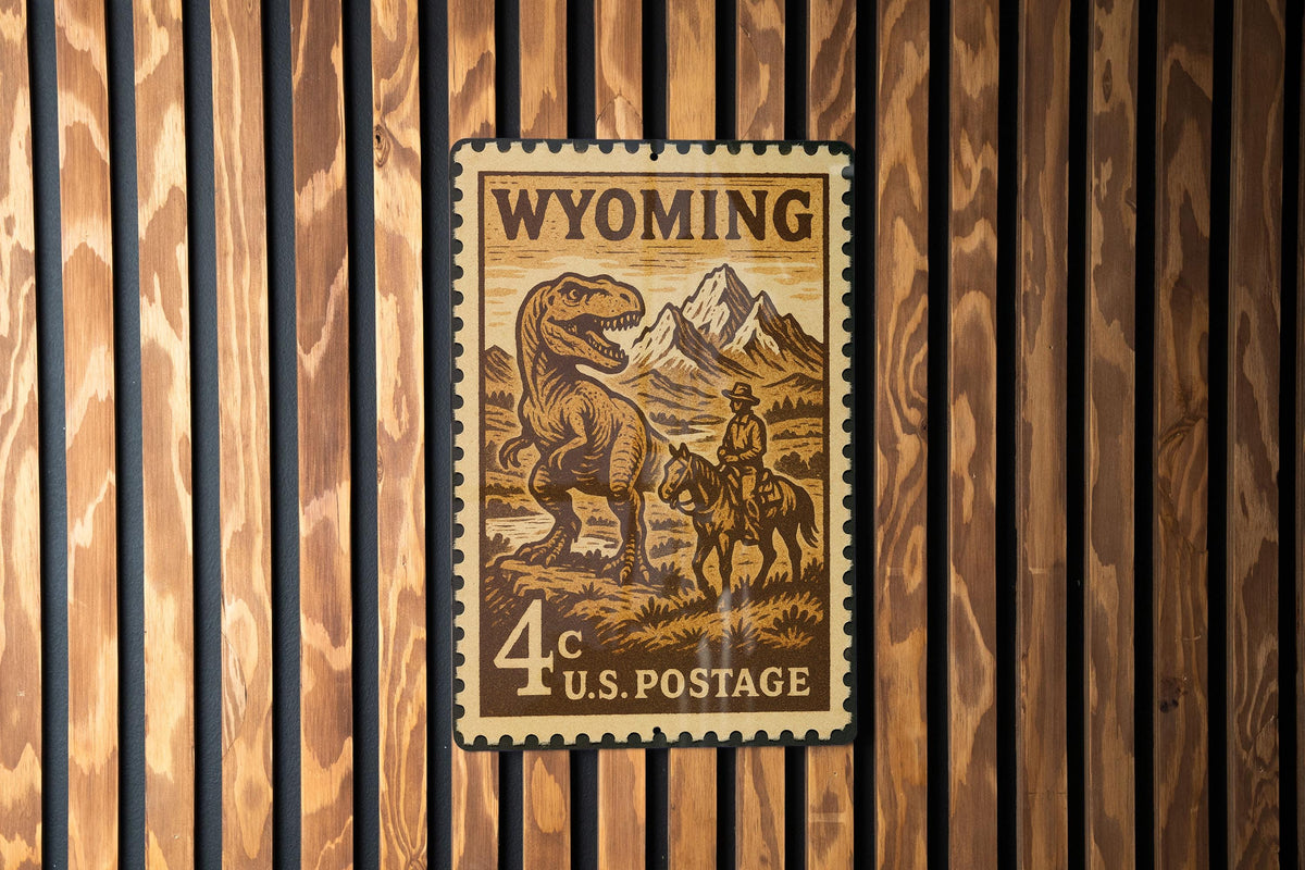 Wyoming Stamp Metal Sign – Vintage State Art, Rustic Wall Decor, Western Home Accent, Retro Travel Souvenir Sign — photo 1