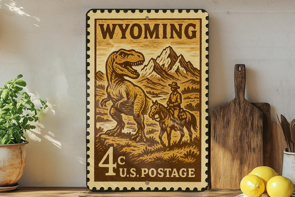 Wyoming Stamp Metal Sign – Vintage State Art, Rustic Wall Decor, Western Home Accent, Retro Travel Souvenir Sign — photo 2