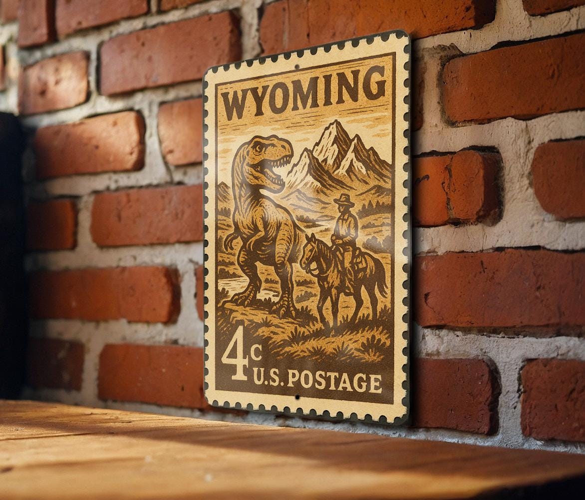 Wyoming Stamp Metal Sign – Vintage State Art, Rustic Wall Decor, Western Home Accent, Retro Travel Souvenir Sign — photo 3