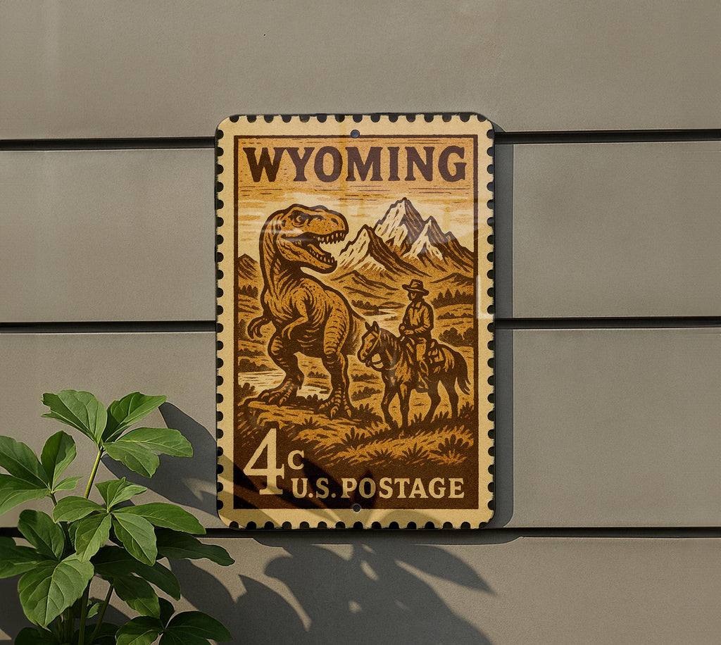 Wyoming Stamp Metal Sign – Vintage State Art, Rustic Wall Decor, Western Home Accent, Retro Travel Souvenir Sign — photo 5