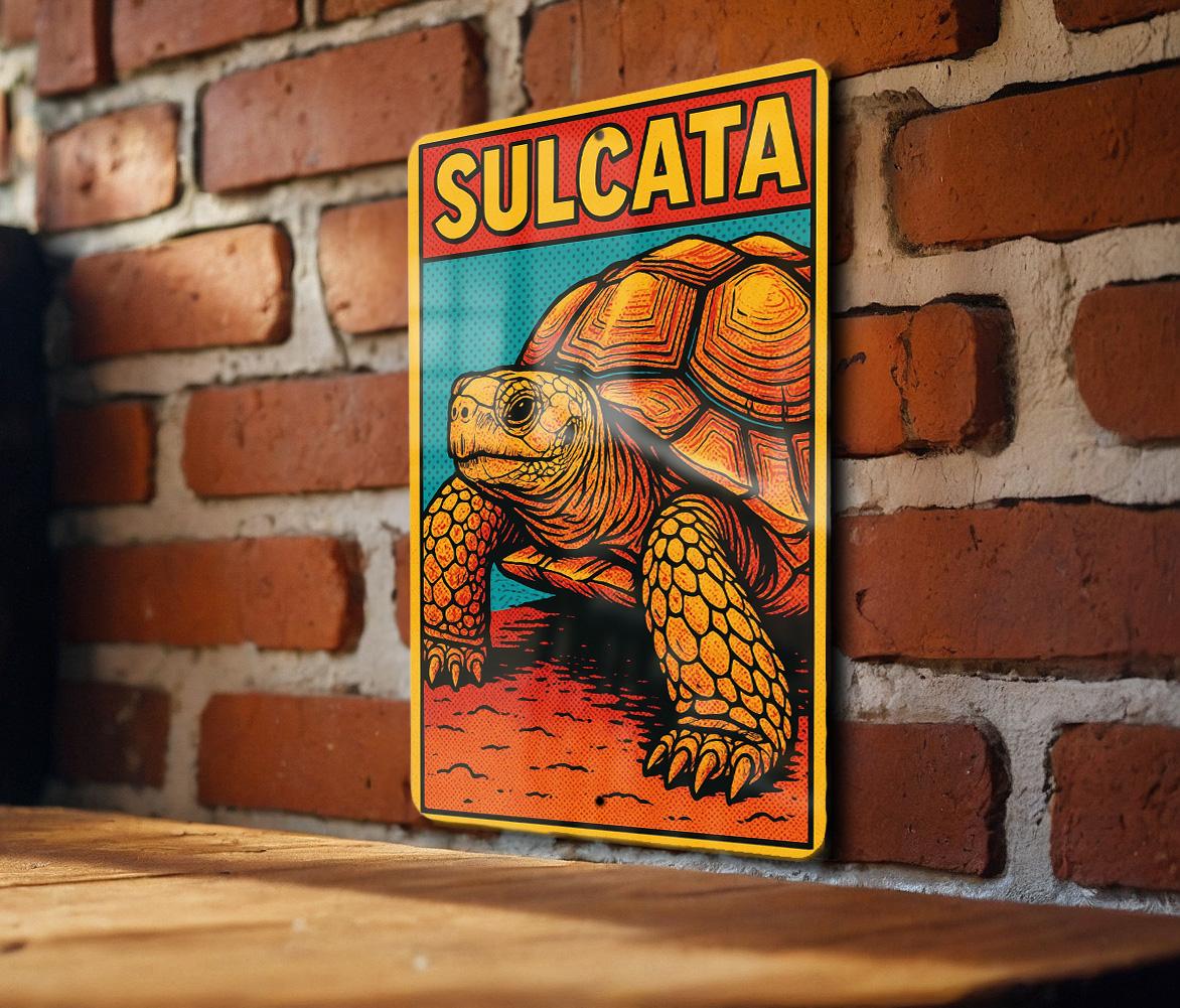 Pop Art Sulcata Tortoise Metal Sign – Bold Comic Style Wall Decor, Retro Reptile Artwork for Home or Garden — photo 2