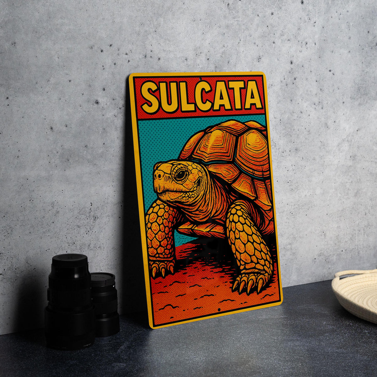 Pop Art Sulcata Tortoise Metal Sign – Bold Comic Style Wall Decor, Retro Reptile Artwork for Home or Garden — photo 4