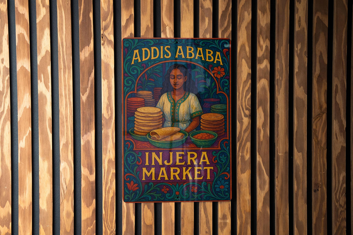 Addis Ababa Injera Market Metal Sign – Art Nouveau Wall Decor, Jewel-Tone Kitchen Art, Ethiopian Food Lover Gift — photo 2