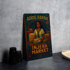Addis Ababa Injera Market Metal Sign – Art Nouveau Wall Decor, Jewel-Tone Kitchen Art, Ethiopian Food Lover Gift — photo 4