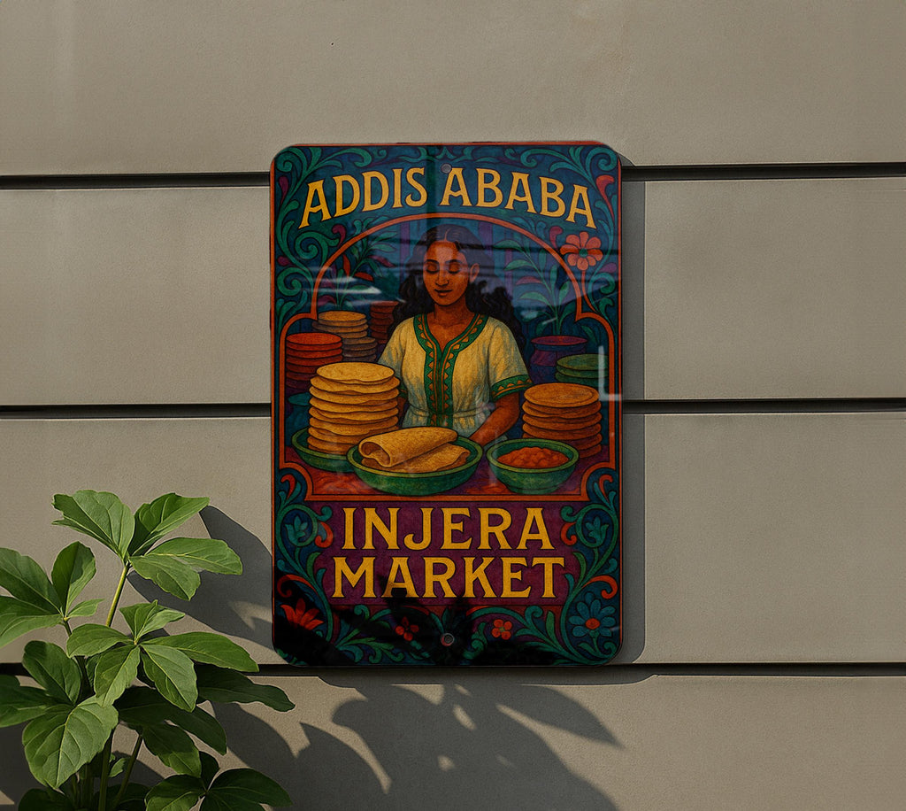 Addis Ababa Injera Market Metal Sign – Art Nouveau Wall Decor, Jewel-Tone Kitchen Art, Ethiopian Food Lover Gift — photo 5
