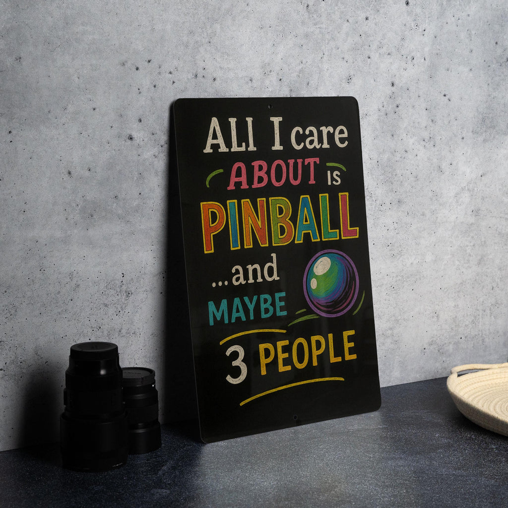 Funny Pinball Metal Sign – Chalkboard Style Wall Art with Color Text – "All I Care About Is Pinball and Maybe 3 People" Decor — photo 4
