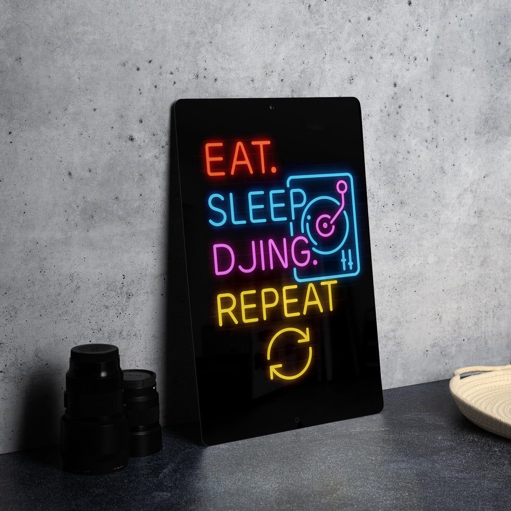 Eat Sleep DJing Repeat Neon DJ Turntable Metal Sign – Vertical 2:3 Wall Decor for Music Lovers, Club, Studio, or Man Cave — photo 4