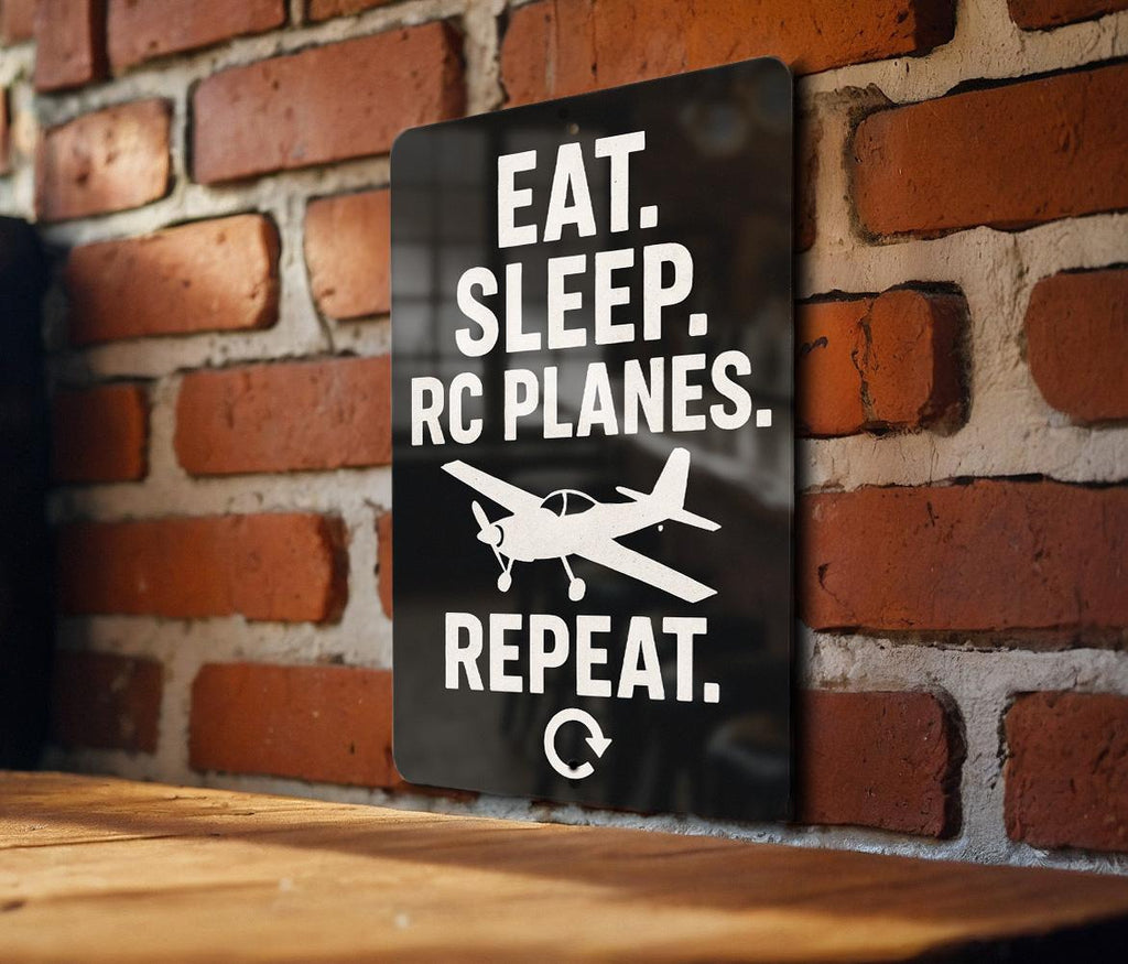 Eat Sleep RC Planes Repeat Metal Sign – RC Plane Silhouette Wall Decor for Hobbyists, Garage or Man Cave Gift — photo 3