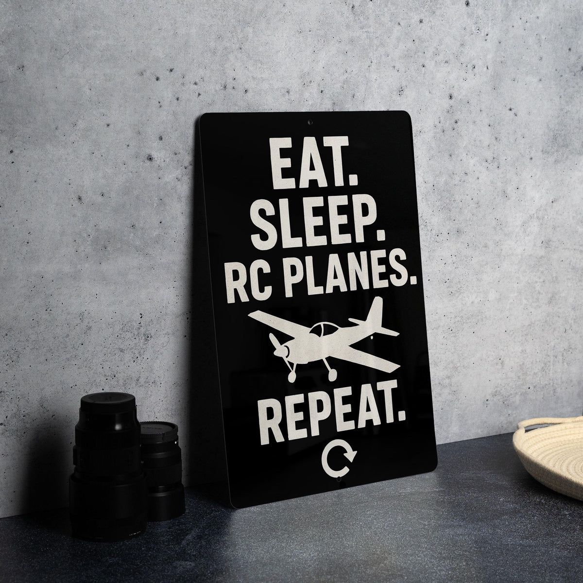 Eat Sleep RC Planes Repeat Metal Sign – RC Plane Silhouette Wall Decor for Hobbyists, Garage or Man Cave Gift — photo 4