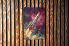 Retro Sci-Fi Metal Sign – Rocket Launch, Pulp Paperback Art, Starry Nebula, Vintage Space Decor, Worn Cover Look — photo 3