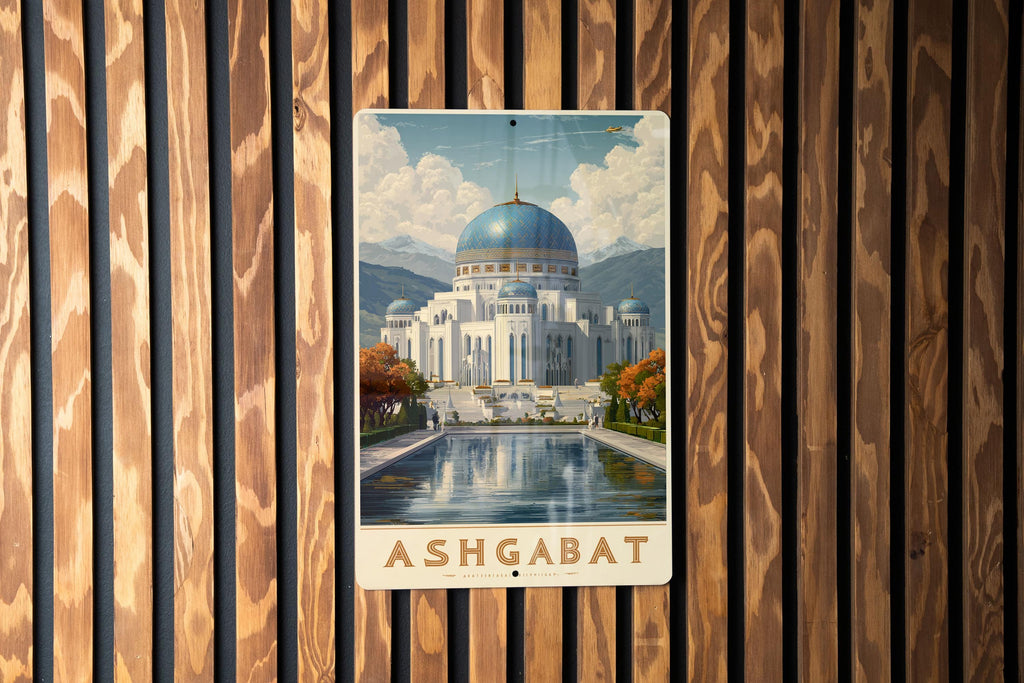 Ashgabat Retro Travel Poster Tin Sign – Vintage Metal Wall Art for Home, Bar, or Office Décor, Turkmenistan Souvenir — photo 1
