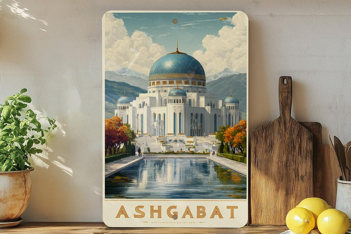 Ashgabat Retro Travel Poster Tin Sign – Vintage Metal Wall Art for Home, Bar, or Office Décor, Turkmenistan Souvenir — photo 2