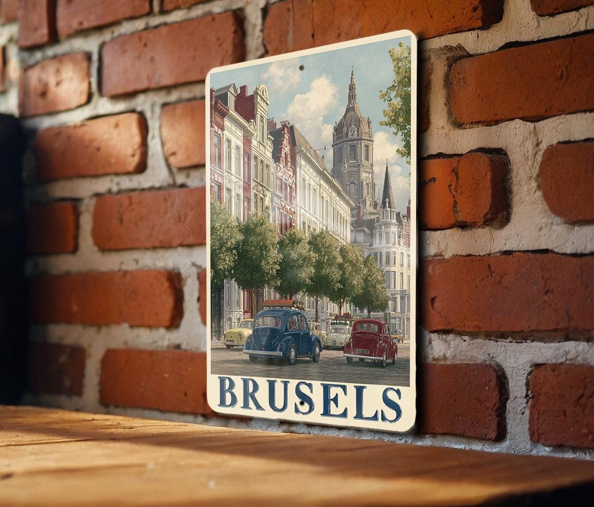 Retro Brussels Travel Poster Tin Sign – Vintage Metal Wall Decor for Home, Bar, Cafe, Man Cave, Belgium Souvenir Art — photo 3