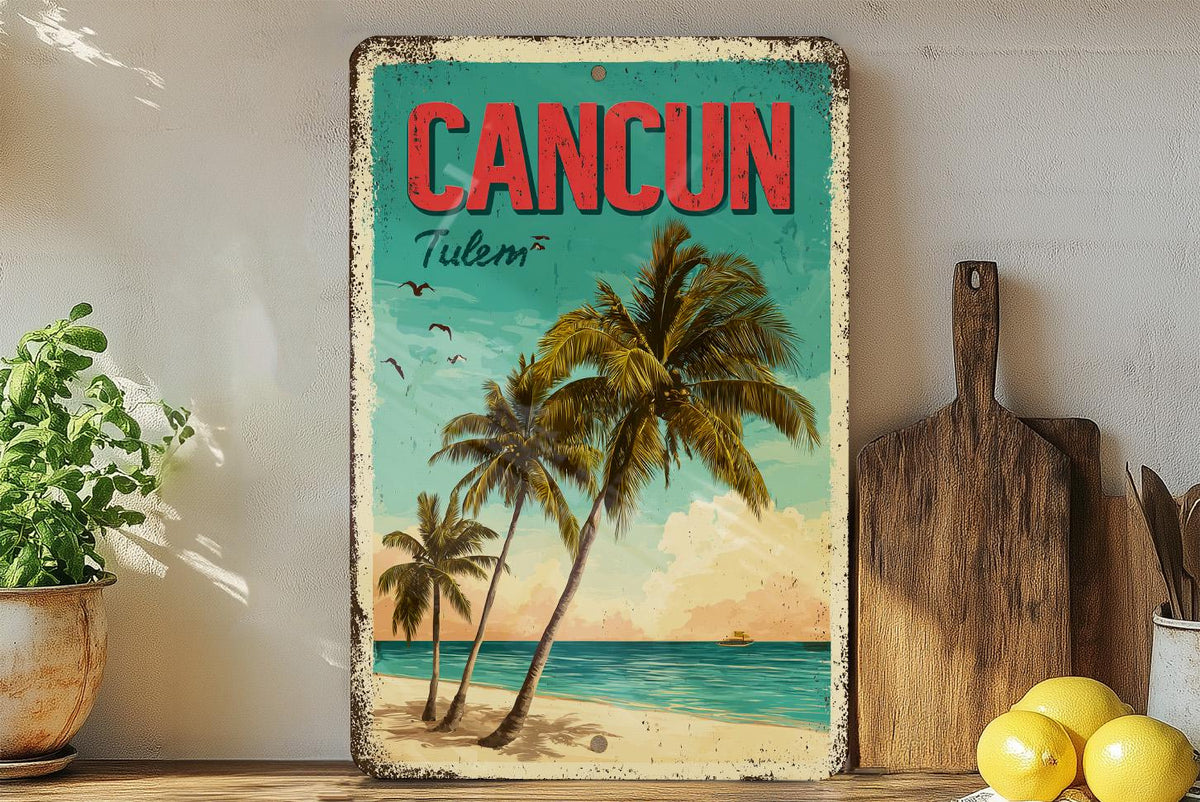 Retro Cancun Tulum Travel Poster Tin Sign – Vintage Metal Wall Decor for Beach House, Bar, or Man Cave — photo 2