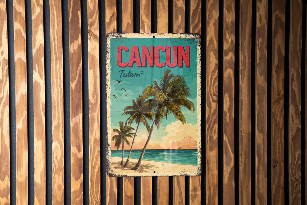 Retro Cancun Tulum Travel Poster Tin Sign – Vintage Metal Wall Decor for Beach House, Bar, or Man Cave — photo 3