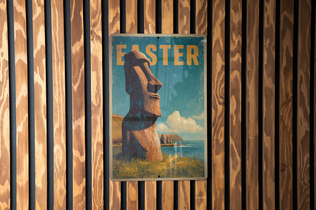 Retro Easter Island Travel Poster Tin Sign – Vintage Metal Wall Art Decor for Home, Bar, Garage, or Man Cave — photo 1