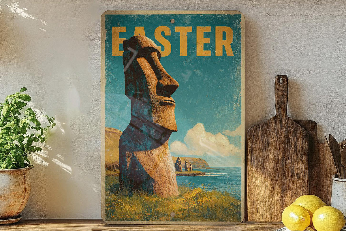 Retro Easter Island Travel Poster Tin Sign – Vintage Metal Wall Art Decor for Home, Bar, Garage, or Man Cave — photo 2