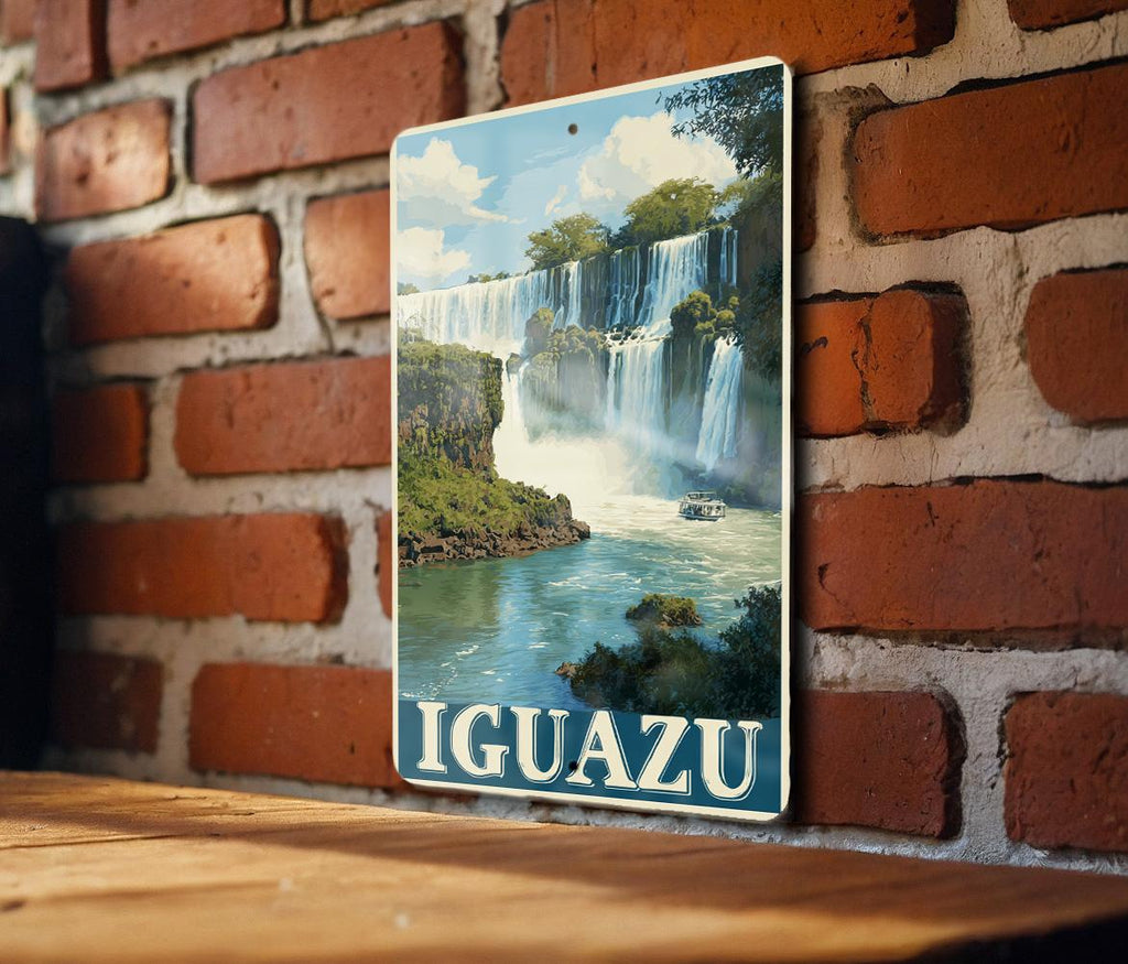 Retro Iguazu Falls Travel Poster Style Metal Tin Sign – Vintage Wall Decor for Home, Bar, Man Cave, or Office — photo 1