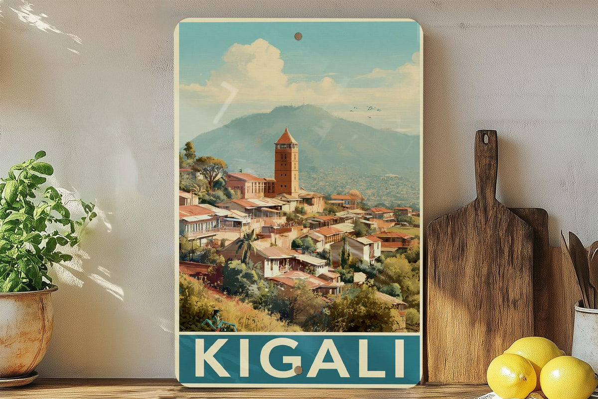 Kigali Travel Poster Style Retro Tin Sign – Vintage Rwanda Wall Art, Metal Decor for Home, Office, or Bar — photo 2