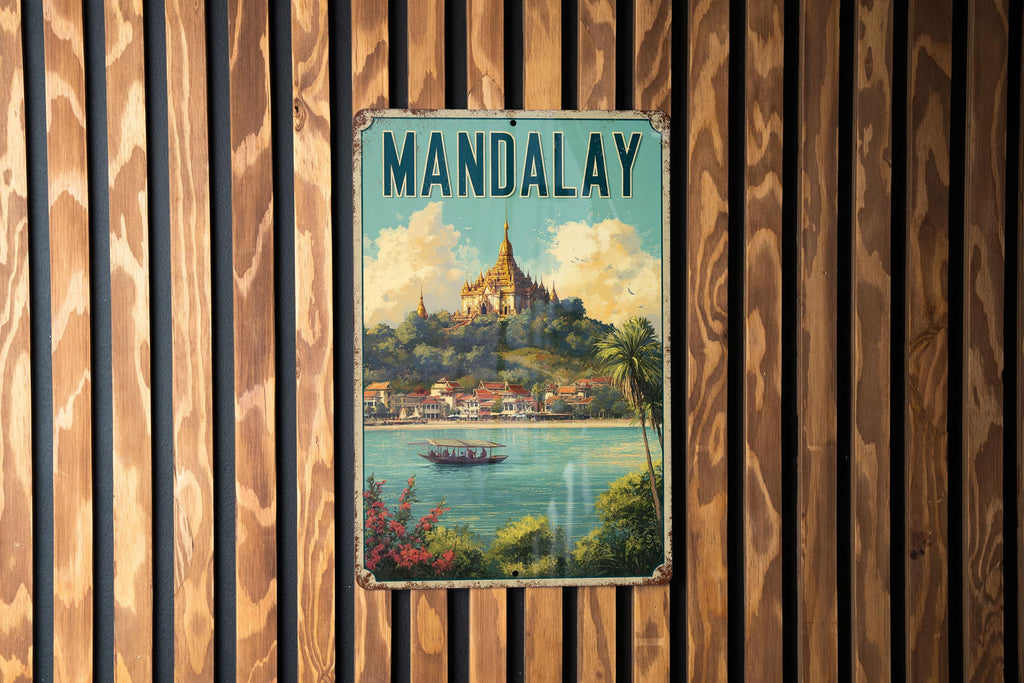 Retro Mandalay Travel Poster Tin Sign – Vintage Burma Wall Art, Metal Decor for Home, Bar, or Office — photo 3