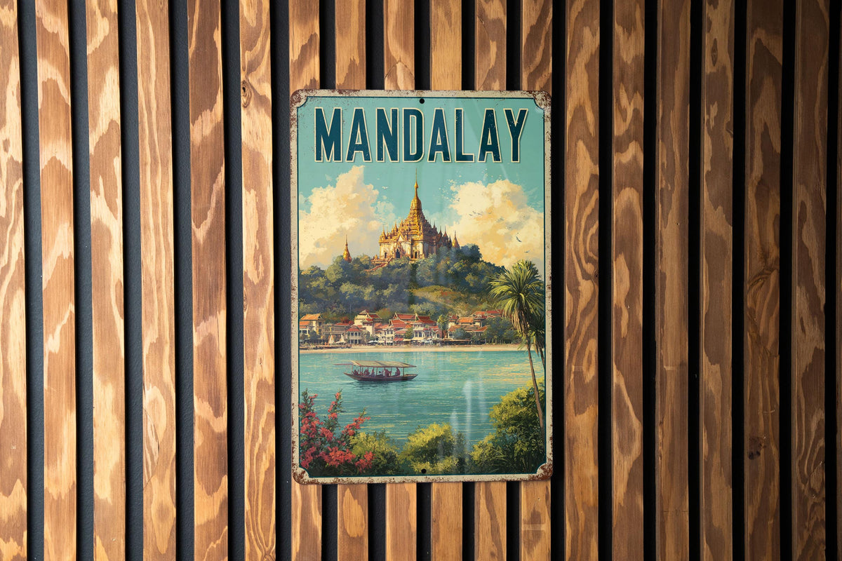 Retro Mandalay Travel Poster Tin Sign – Vintage Burma Wall Art, Metal Decor for Home, Bar, or Office — photo 3