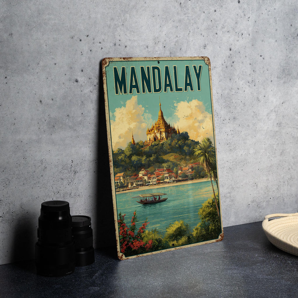 Retro Mandalay Travel Poster Tin Sign – Vintage Burma Wall Art, Metal Decor for Home, Bar, or Office — photo 4