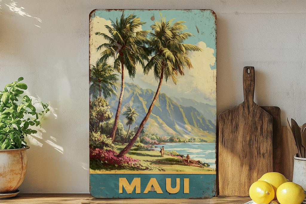 Retro Maui Travel Poster Tin Sign – Vintage Hawaii Wall Art, Metal Beach Decor, Island Souvenir for Home or Bar — photo 2