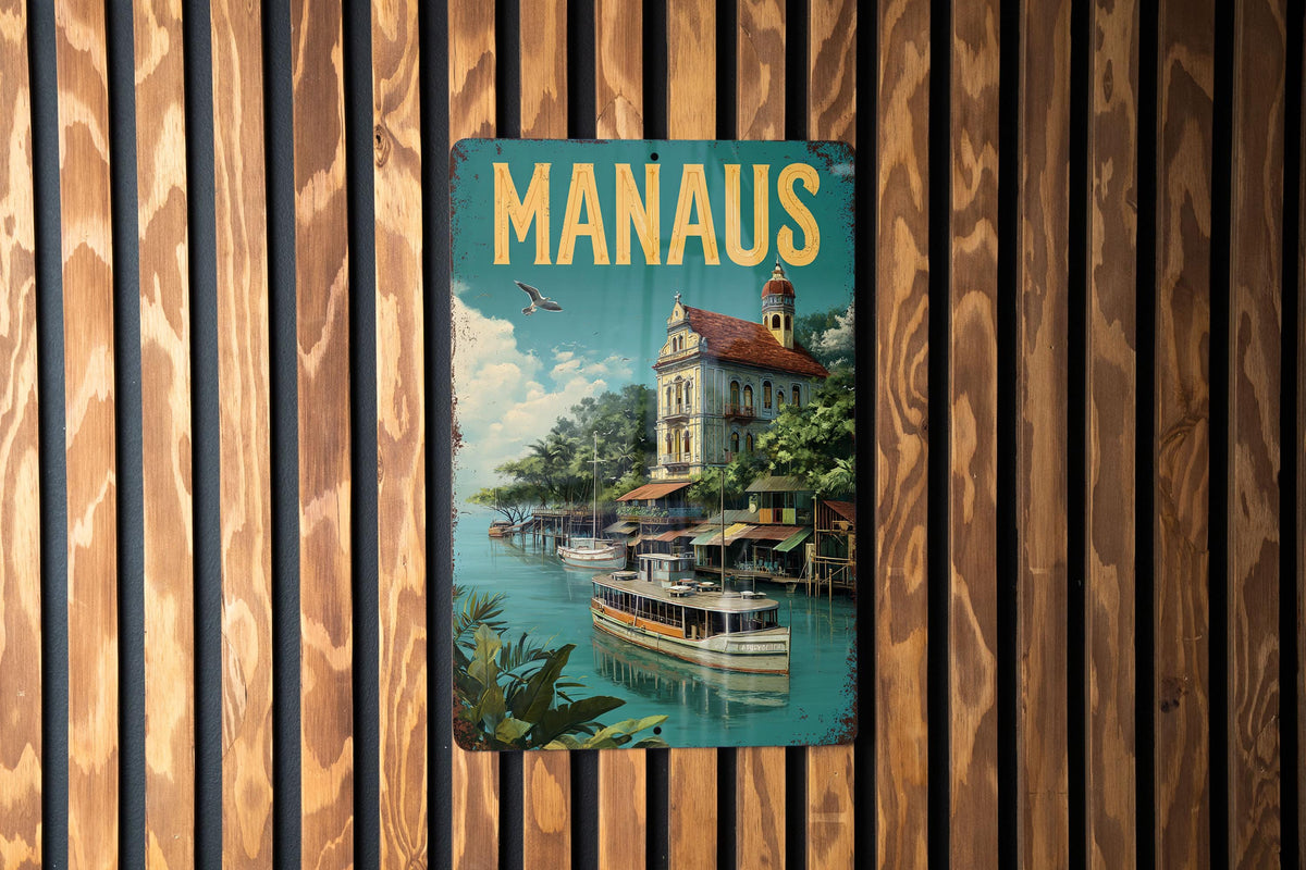 Retro Manaus Travel Poster Tin Sign – Vintage Brazil Wall Art, Metal Decor for Home, Bar, Garage, or Man Cave — photo 2