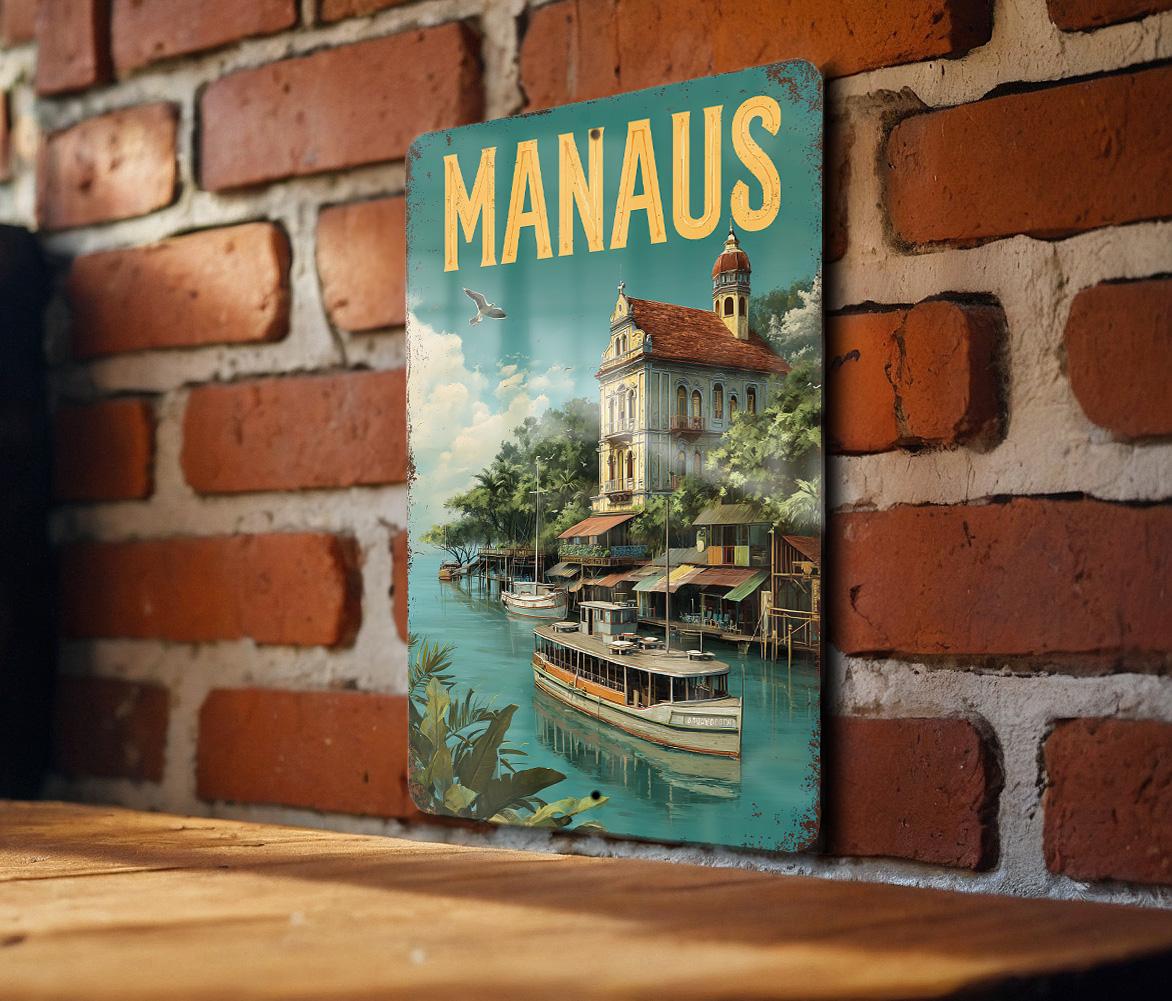 Retro Manaus Travel Poster Tin Sign – Vintage Brazil Wall Art, Metal Decor for Home, Bar, Garage, or Man Cave — photo 3