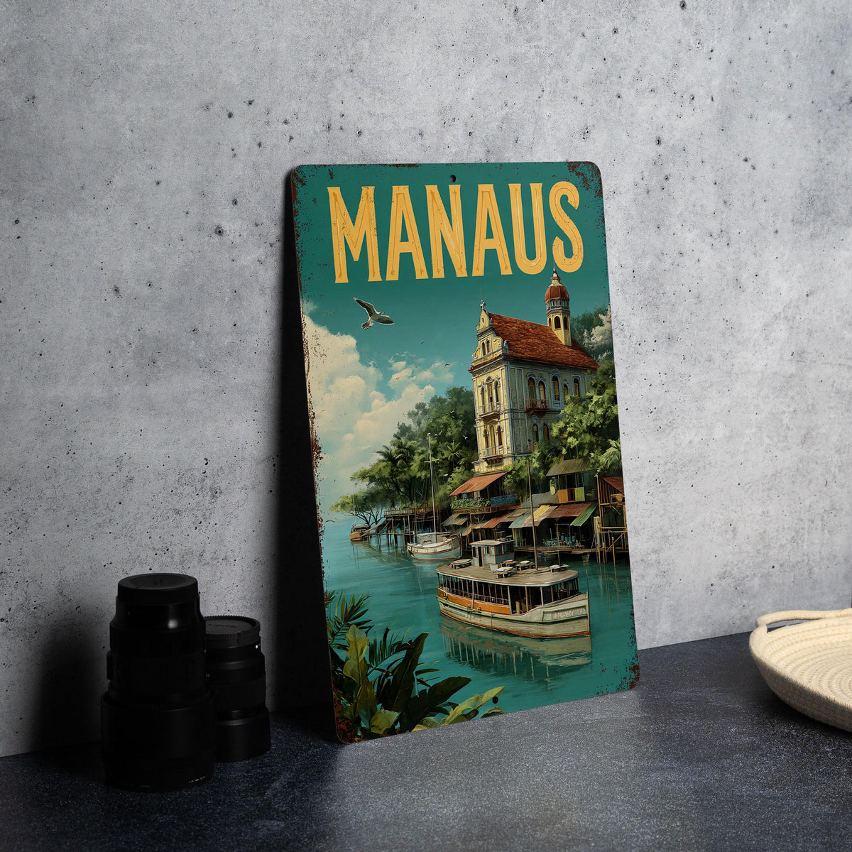 Retro Manaus Travel Poster Tin Sign – Vintage Brazil Wall Art, Metal Decor for Home, Bar, Garage, or Man Cave — photo 4