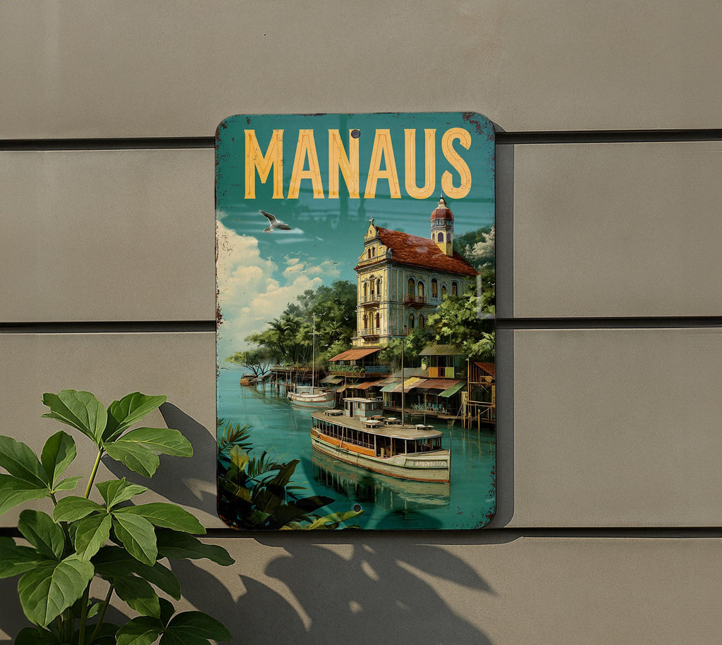 Retro Manaus Travel Poster Tin Sign – Vintage Brazil Wall Art, Metal Decor for Home, Bar, Garage, or Man Cave — photo 5