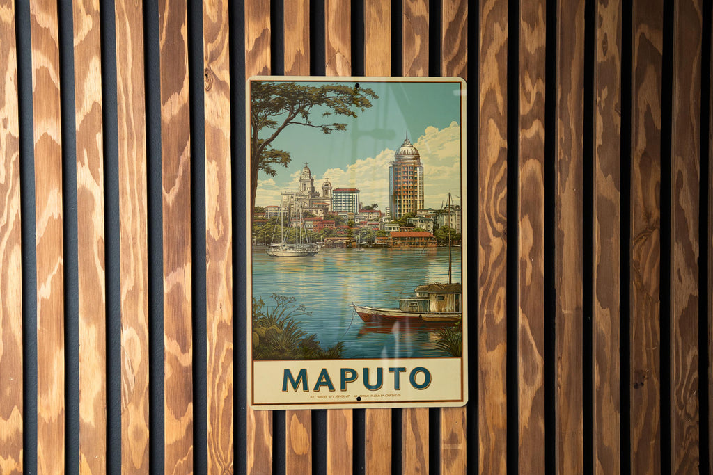 Retro Maputo Travel Poster Style Tin Sign – Vintage Metal Wall Art Decor for Home, Bar, Garage, or Man Cave — photo 2