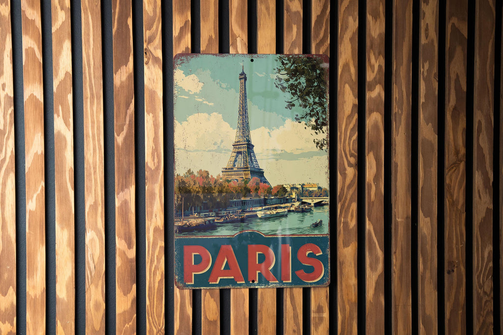 Retro Paris Travel Poster Tin Sign – Vintage French Wall Art, Metal Decor for Home, Kitchen, Bar, Café, or Office — photo 1