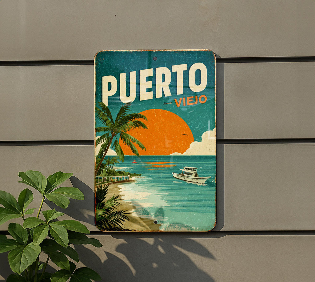 Puerto Viejo Retro Travel Poster Tin Sign – Vintage Style Puerto Rico Metal Wall Art for Home or Bar Decor — photo 5