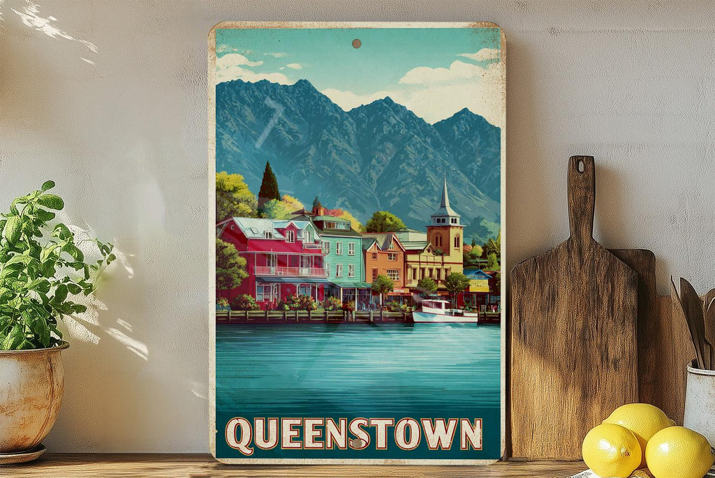 Queenstown Retro Travel Poster Tin Sign – Vintage Metal Wall Art Decor for Home, Bar, Garage or Man Cave — photo 1