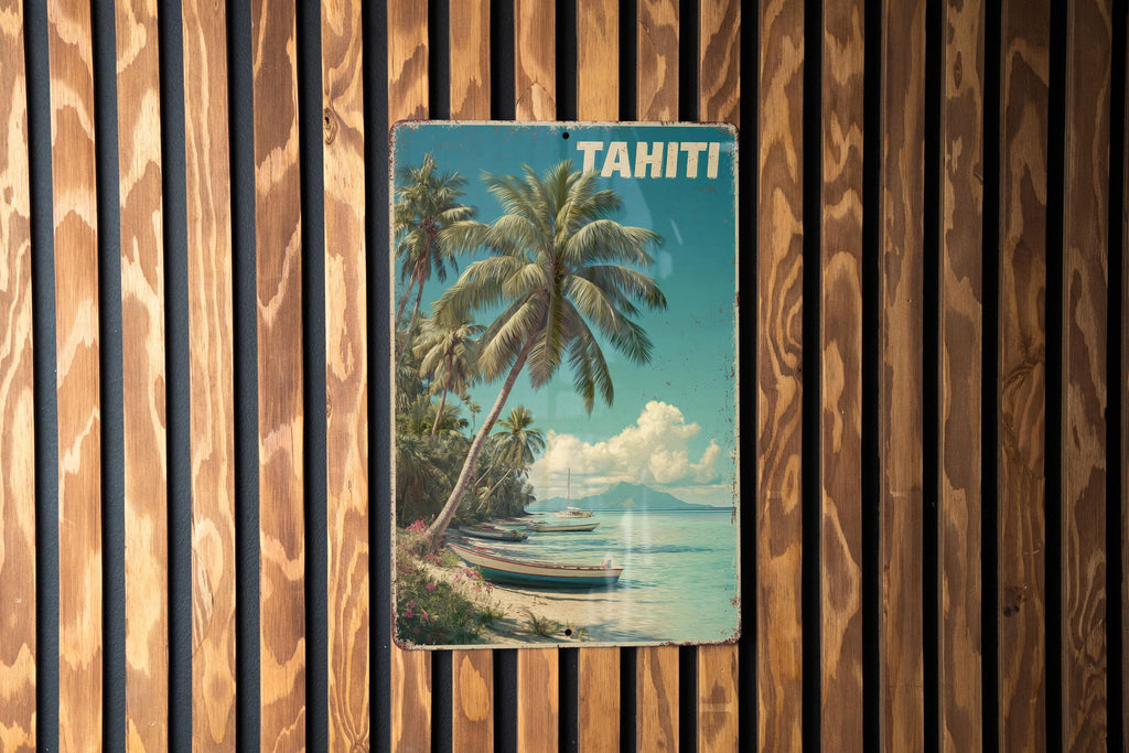 Retro Tahiti Travel Poster Metal Sign – Vintage Island Wall Decor, Tropical Beach Tin Art for Home or Bar — photo 3