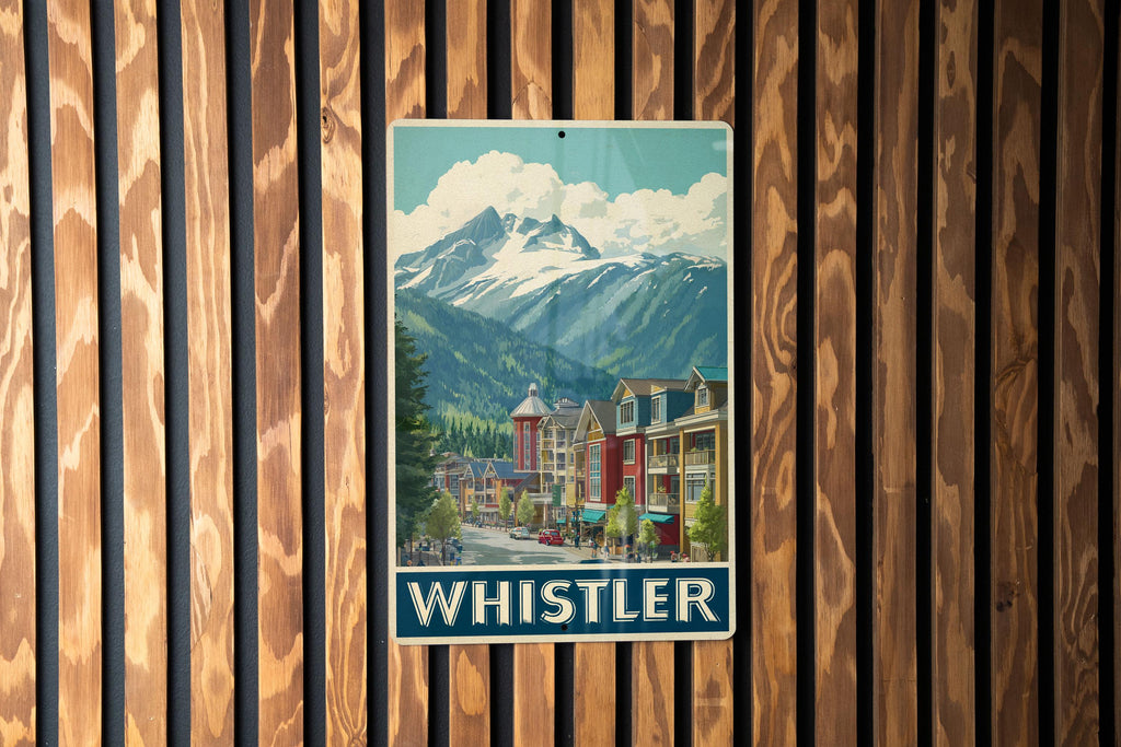 Whistler Village Retro Travel Poster Tin Sign – Vintage-Style Metal Wall Art for Cabin, Lodge, or Ski Decor — photo 1