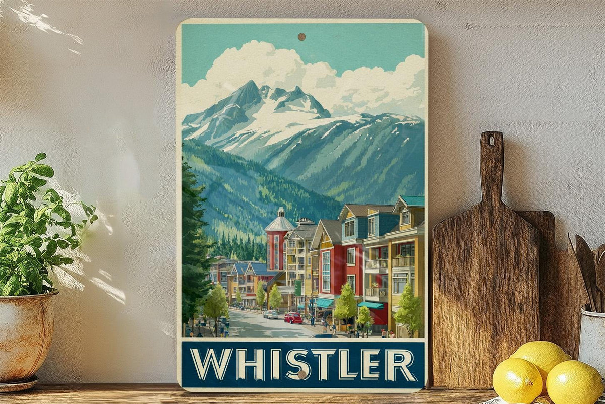 Whistler Village Retro Travel Poster Tin Sign – Vintage-Style Metal Wall Art for Cabin, Lodge, or Ski Decor — photo 2