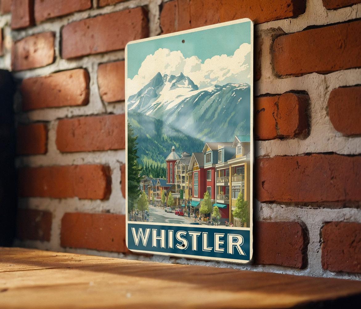 Whistler Village Retro Travel Poster Tin Sign – Vintage-Style Metal Wall Art for Cabin, Lodge, or Ski Decor — photo 3