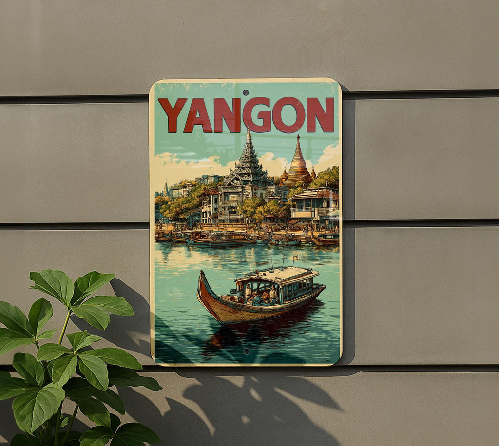 Retro Yangon Travel Poster Style Tin Sign – Vintage Metal Wall Art for Home, Bar, or Office Décor — photo 5