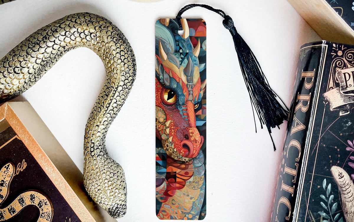 Dragon Art Metal Bookmark – Cubist Oil Painting Illustration, Fantasy Creature, Detailed Artistic Gift for Book Lovers — photo 1