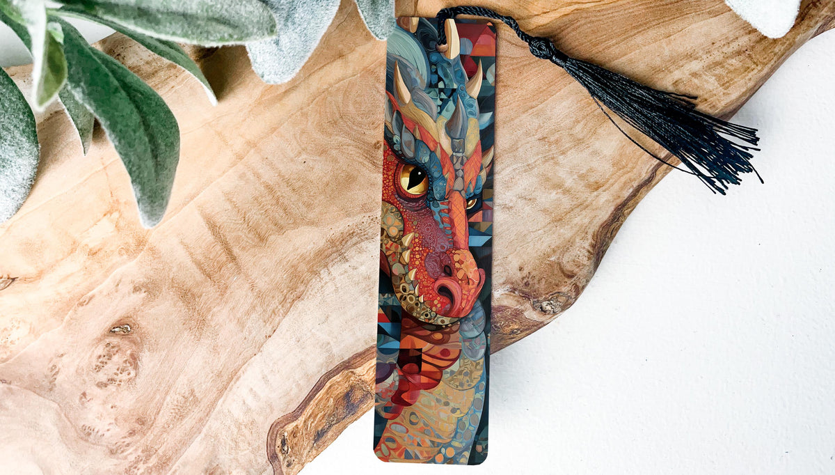 Dragon Art Metal Bookmark – Cubist Oil Painting Illustration, Fantasy Creature, Detailed Artistic Gift for Book Lovers — photo 2