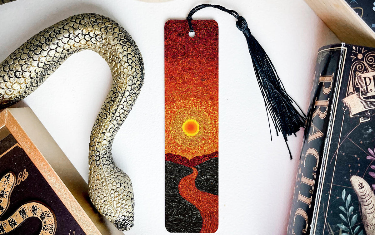 Aboriginal Dot Art Metal Bookmark – Setting Sun Illustration, Detailed Indigenous Design, Artistic Gift for Book Lovers — photo 2