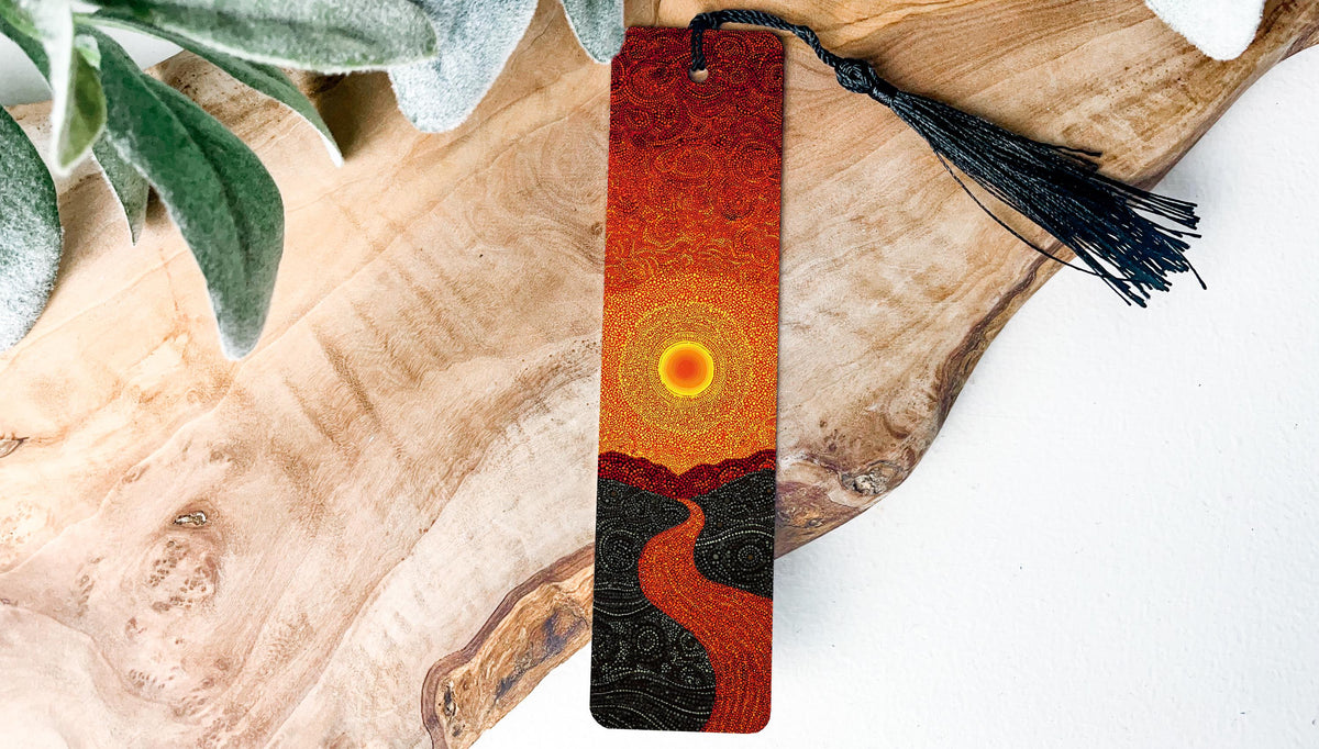 Aboriginal Dot Art Metal Bookmark – Setting Sun Illustration, Detailed Indigenous Design, Artistic Gift for Book Lovers — photo 3